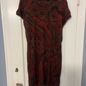 Lauren Ralph Lauren Silk Cashmere Retro Sweater Paisley Print Dress Luxury XL